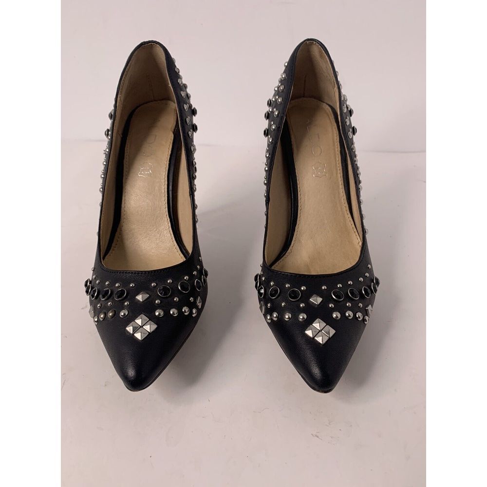 Womens Aldo Black Beaded & Studded Accent Pump Stiletto Heels Size 7 EUC!!‎